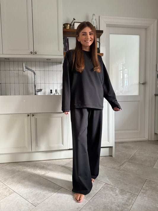 lugo bamboo french terry trousers - black 2025