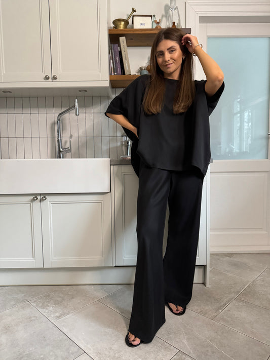 lucca satin lyocell trousers - black 2025