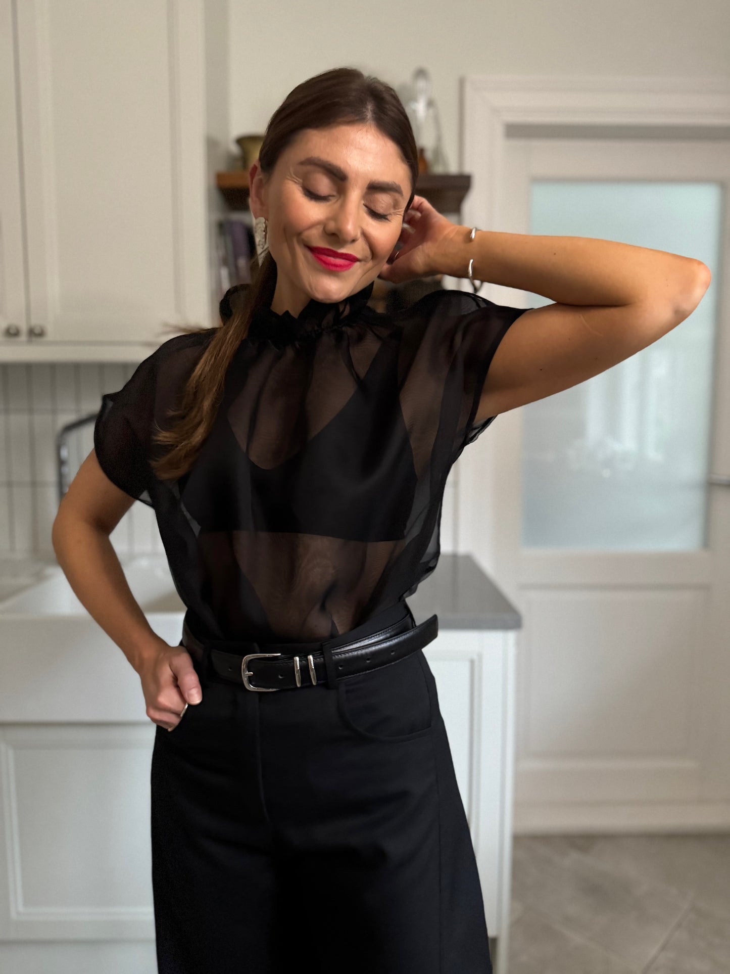 ronda silk organza blouse - black 2025