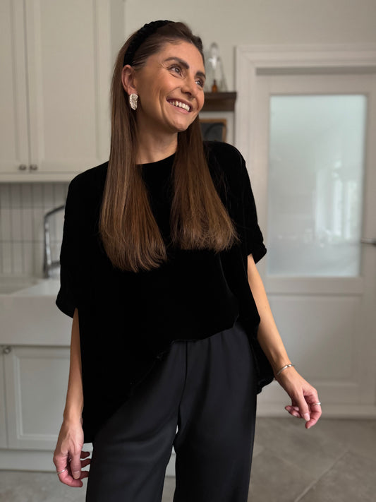 nara silk velvet flowy blouse - black 2025