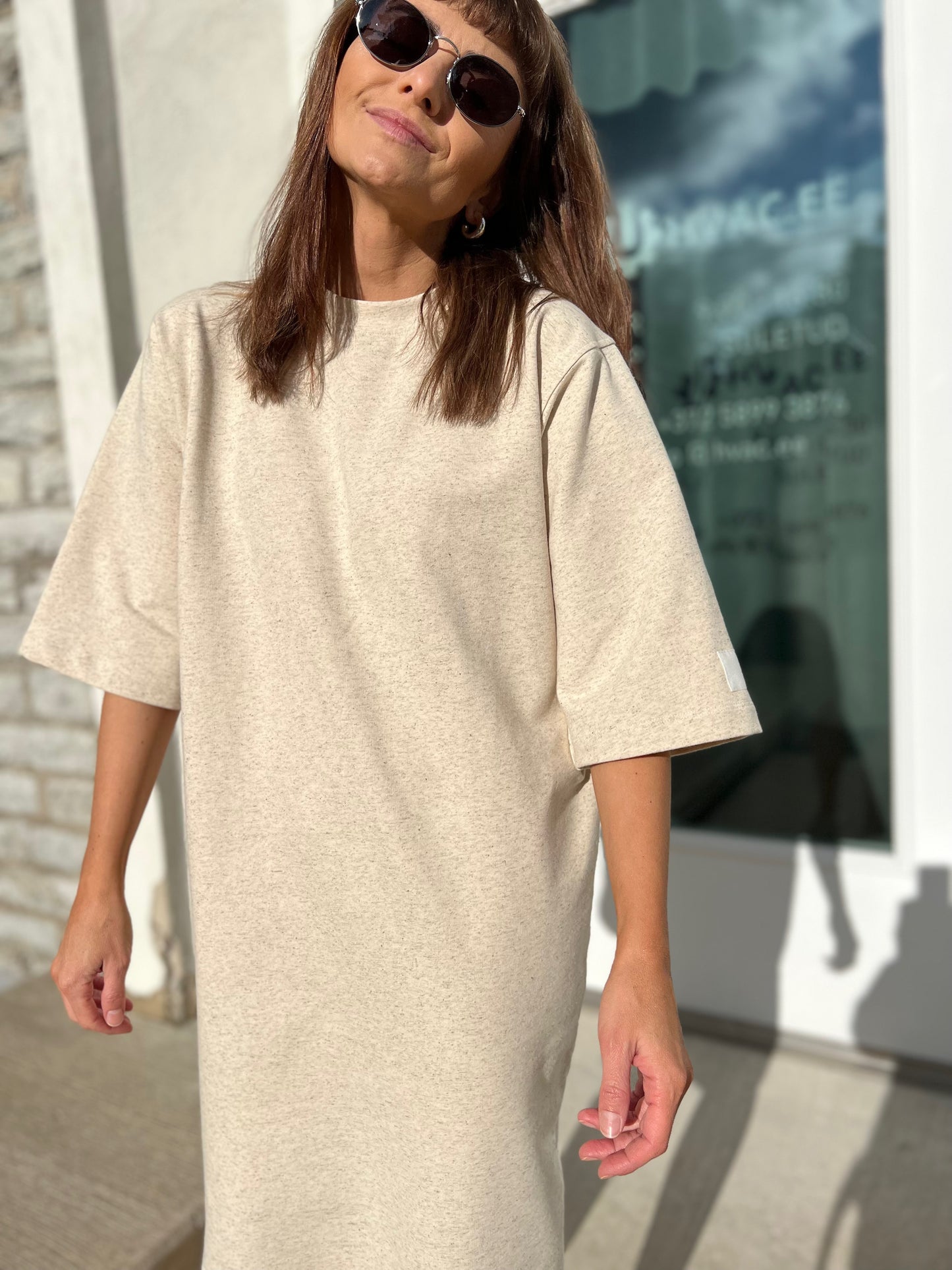 stockholm linen mix french terry dress