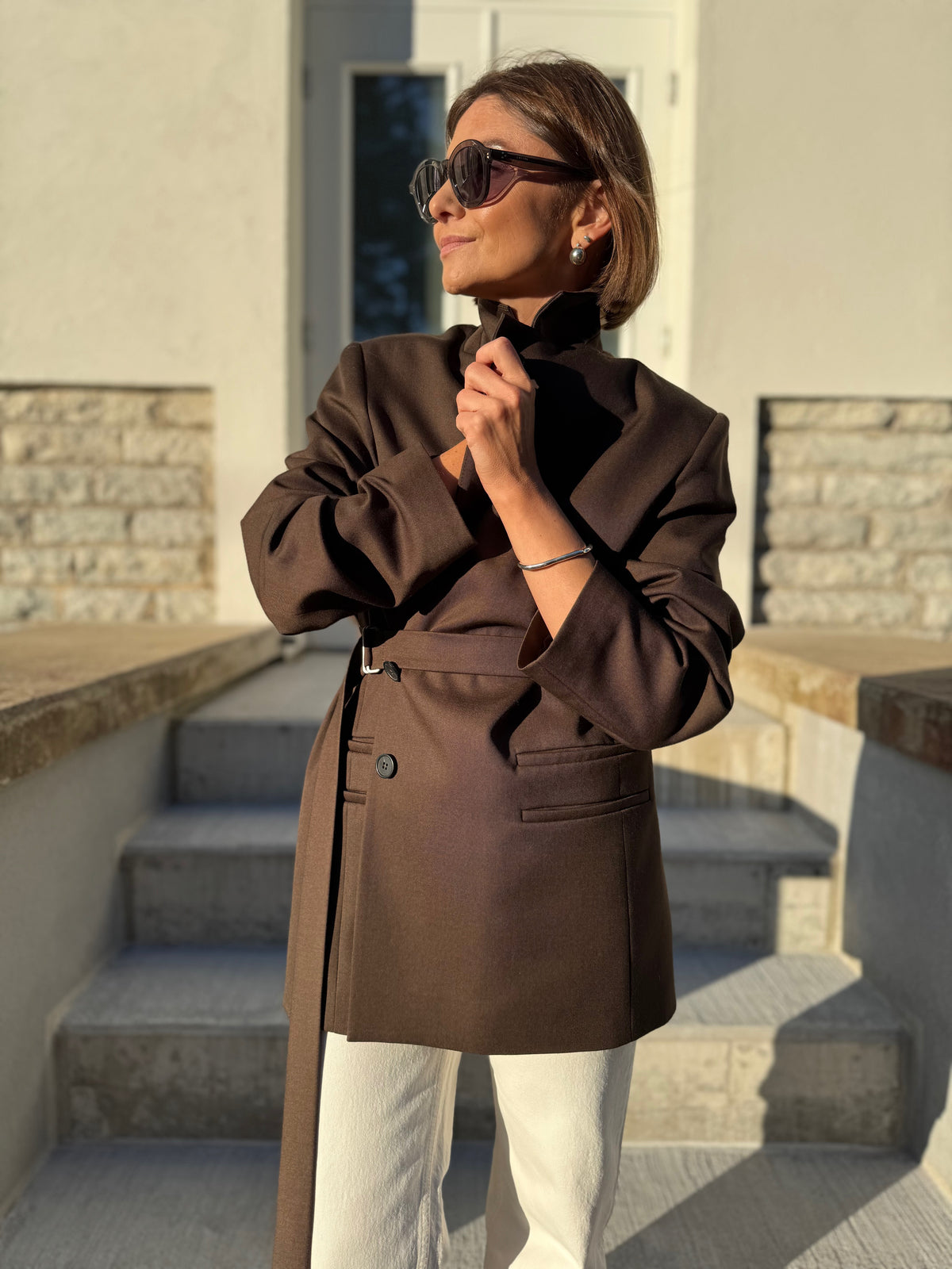 cava fine wool blazer with belt
