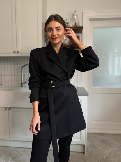 milan fine wool blazer-dress - black 2025