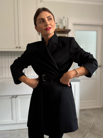 milan fine wool blazer-dress - black 2025