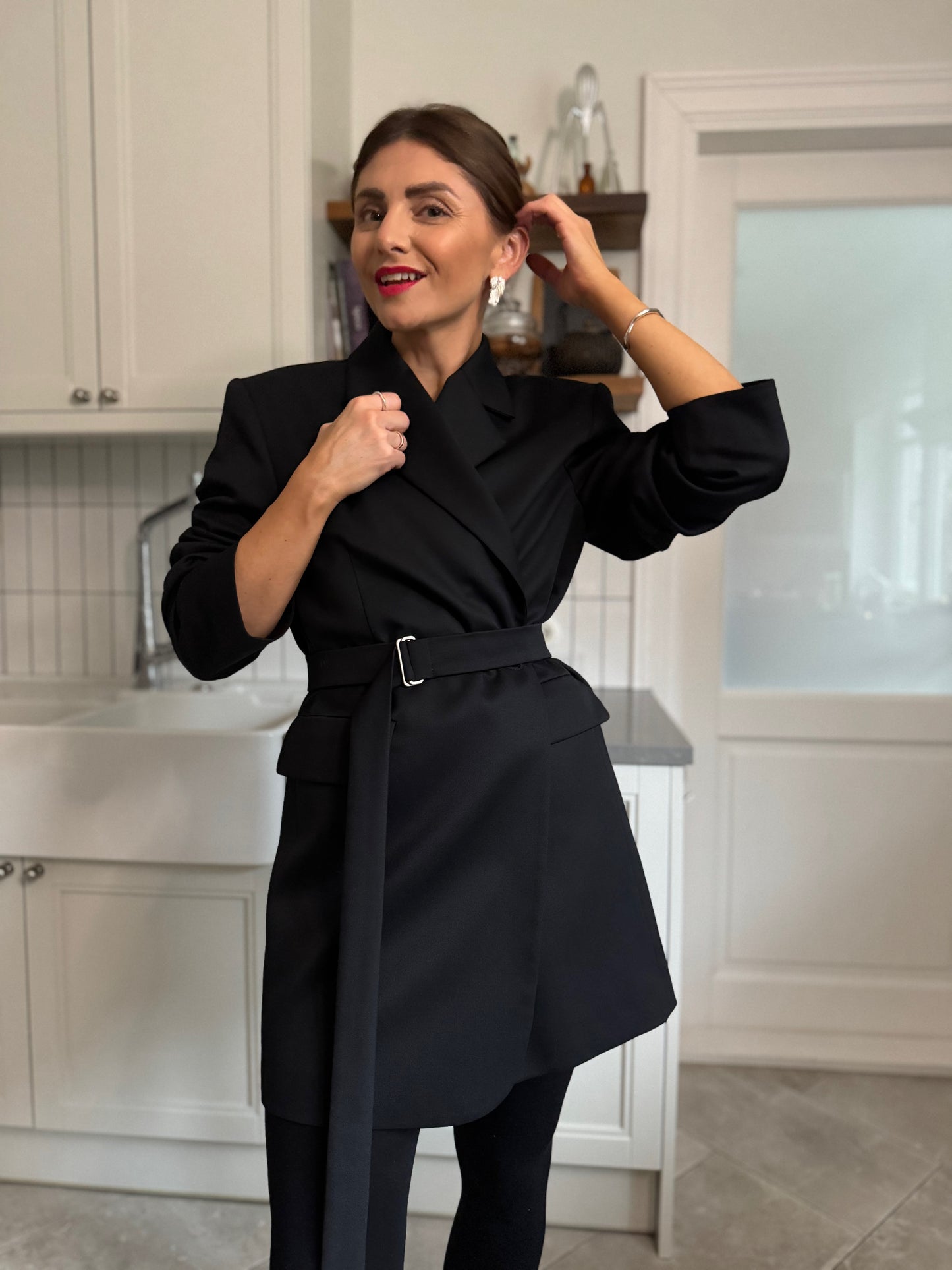 milan fine wool blazer-dress - black 2025