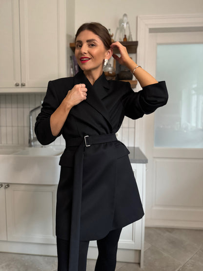 milan fine wool blazer-dress - black 2025