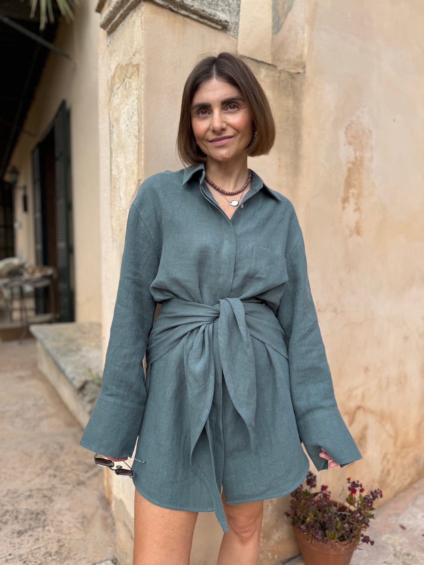 alba linen shirt with scarf