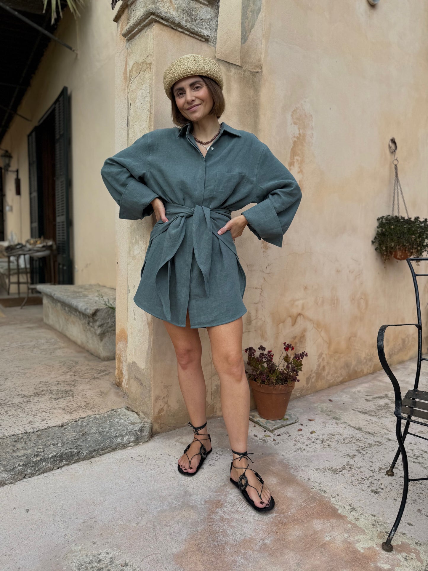 alba linen shirt with scarf