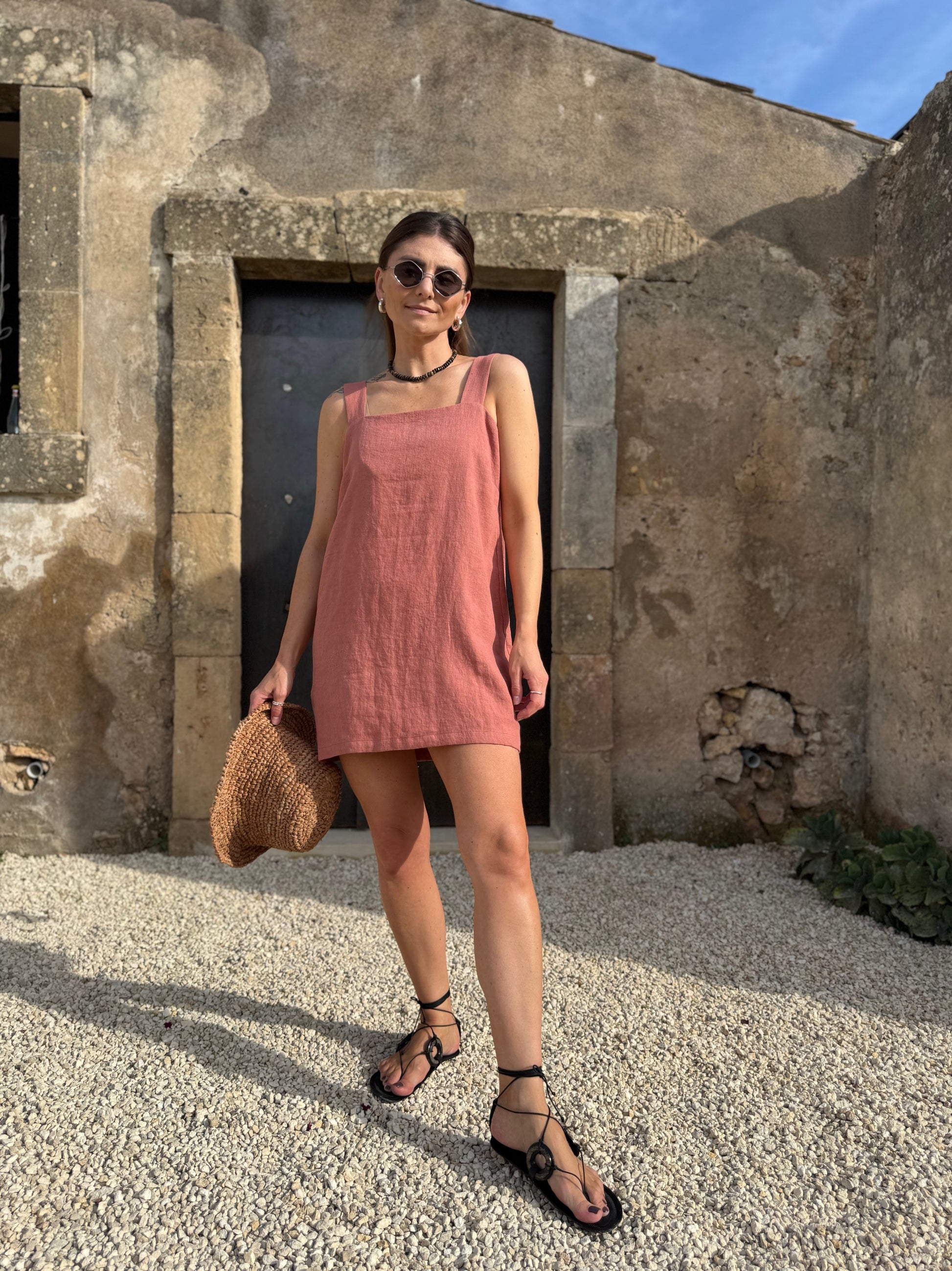positano linen dresses Positano Morgana Dress in Pure Linen (One Size) L (Bust 116 cm)
