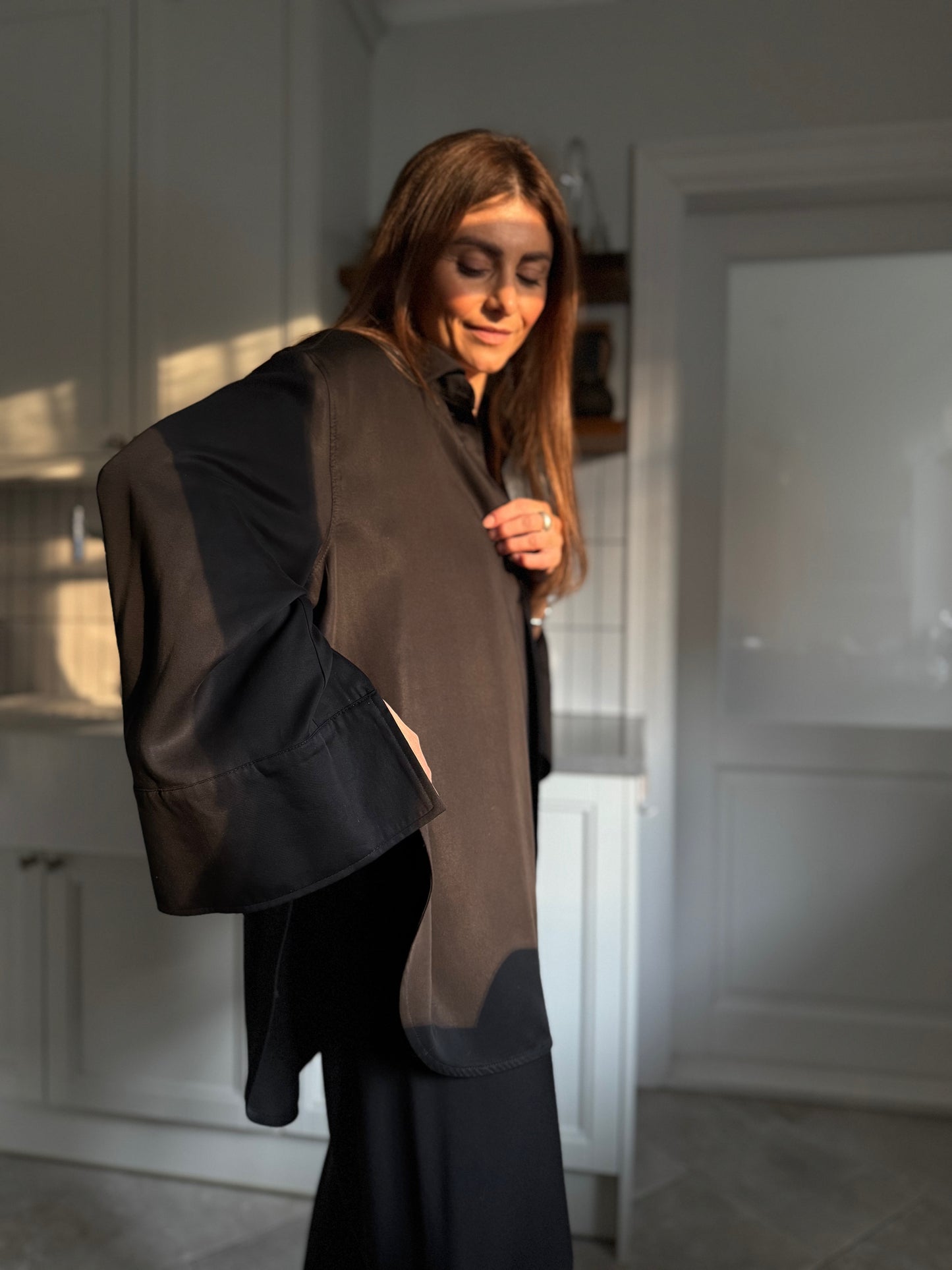 alba satin lyocell shirt with scarf - black 2025