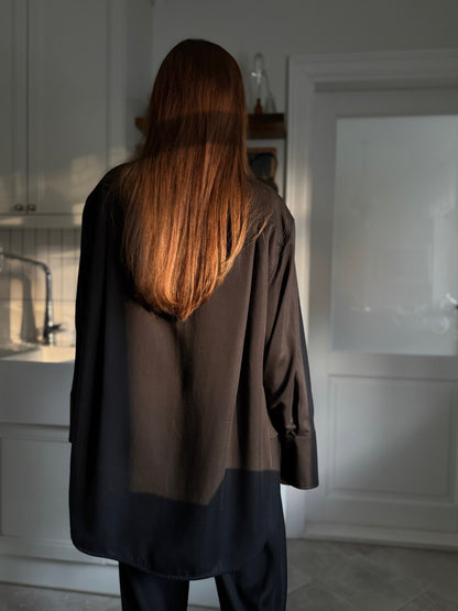 alba satin lyocell shirt with scarf - black 2025