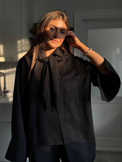 alba satin lyocell shirt with scarf - black 2025