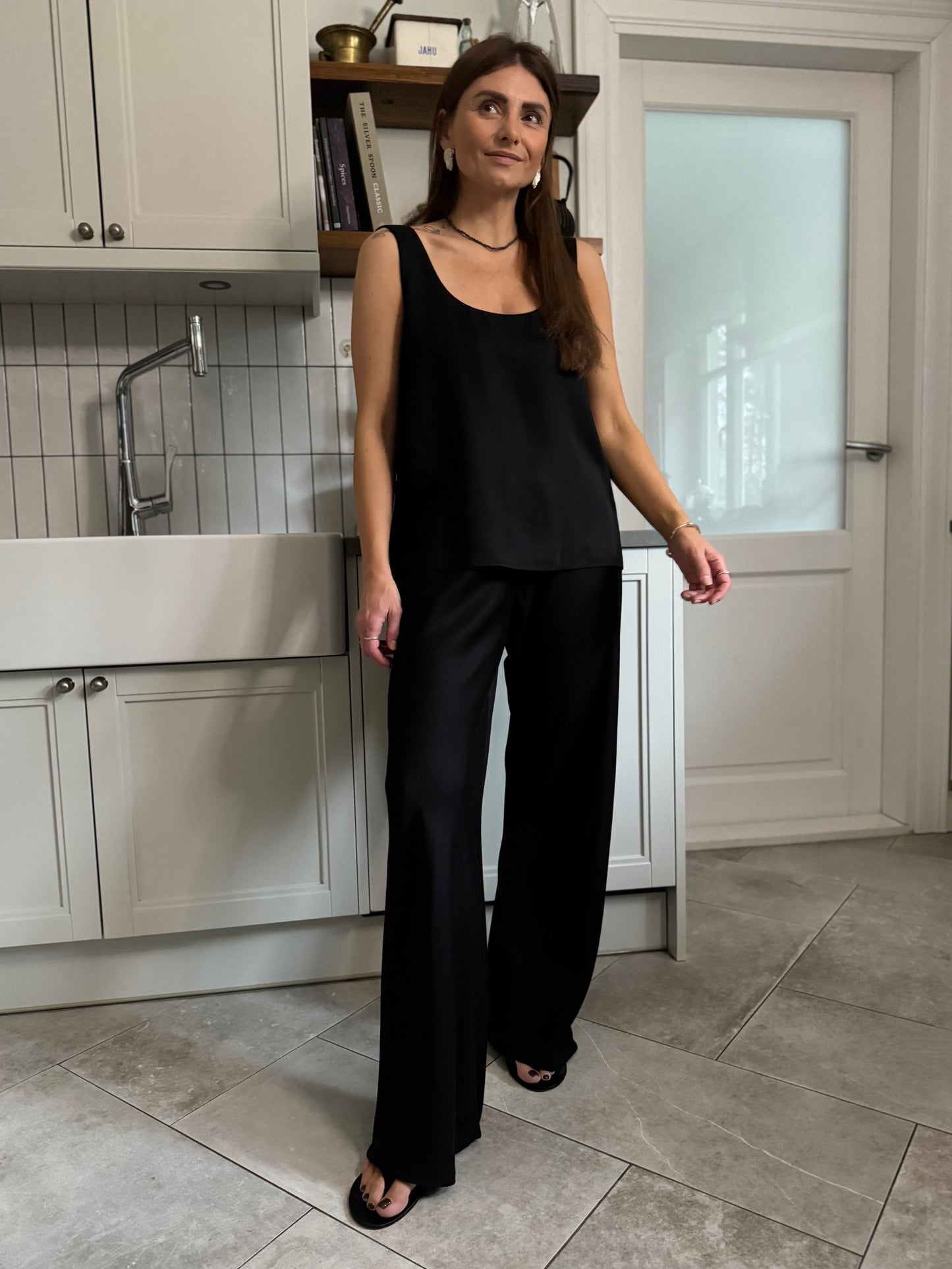 faro satin lyocell top - black 2025