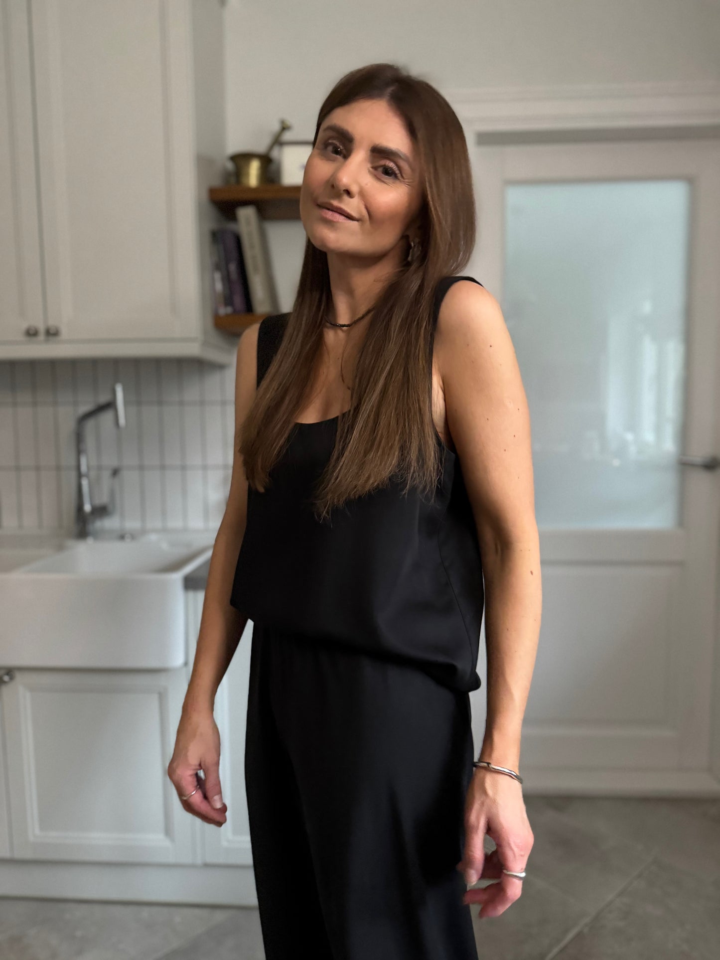 faro satin lyocell top - black 2025