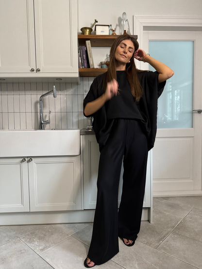 lucca satin lyocell trousers - black 2025