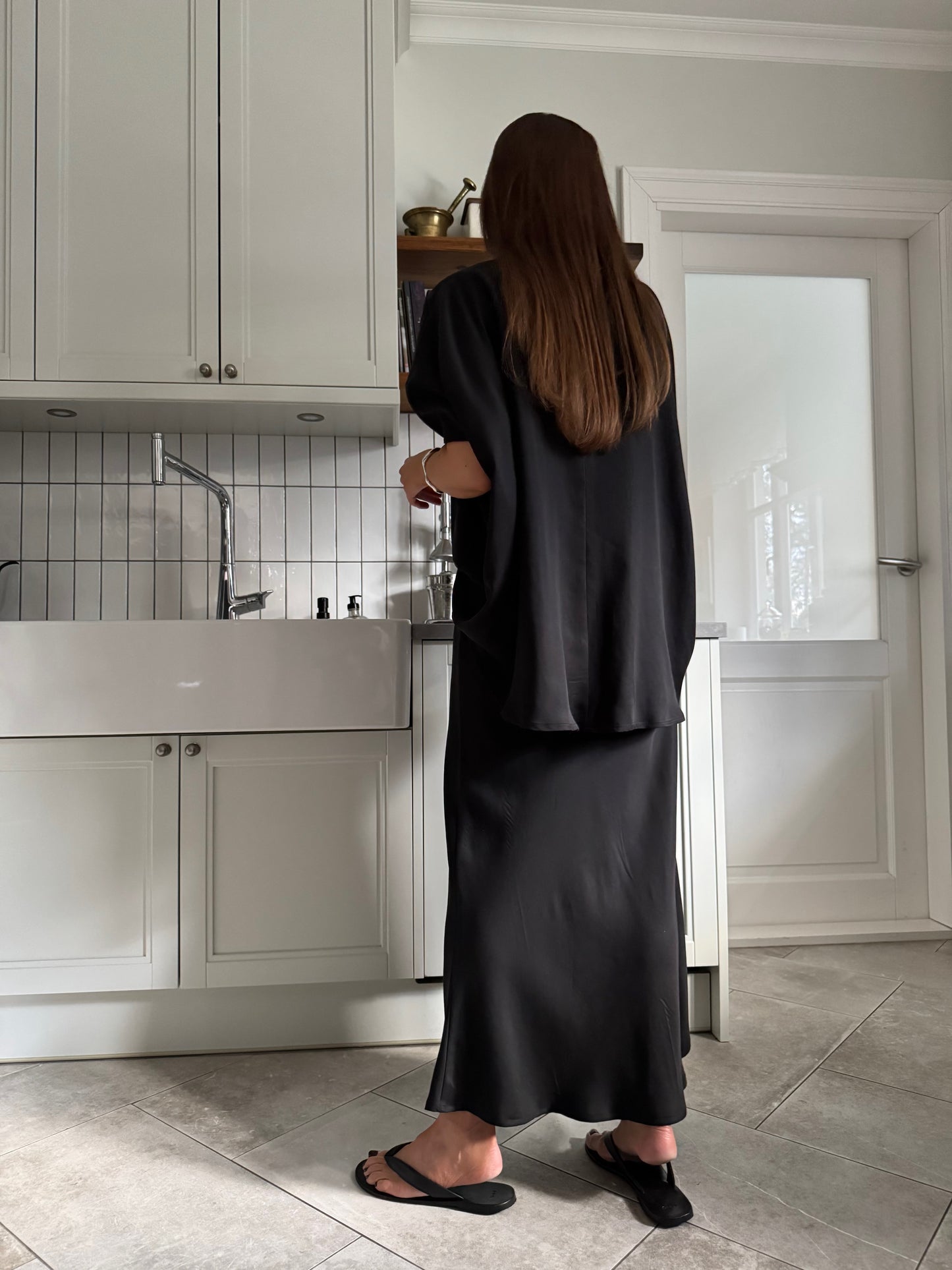 safi bias cut satin lyocell skirt - black 2025