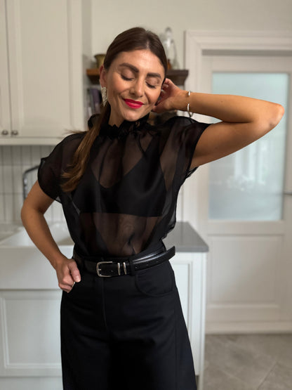 ronda silk organza blouse - black 2025