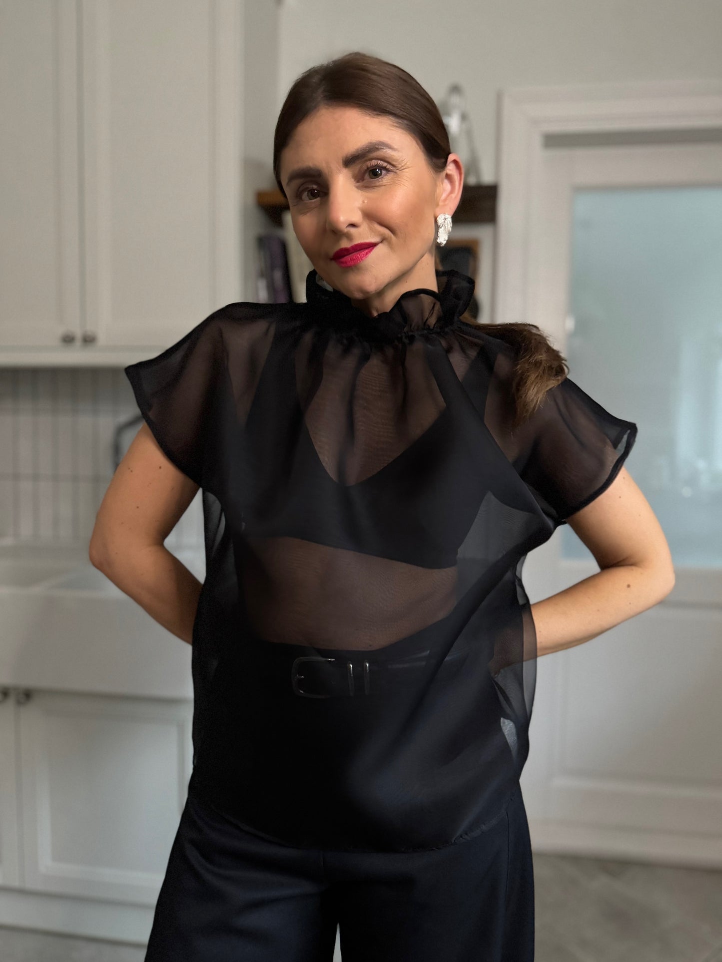 ronda silk organza blouse - black 2025