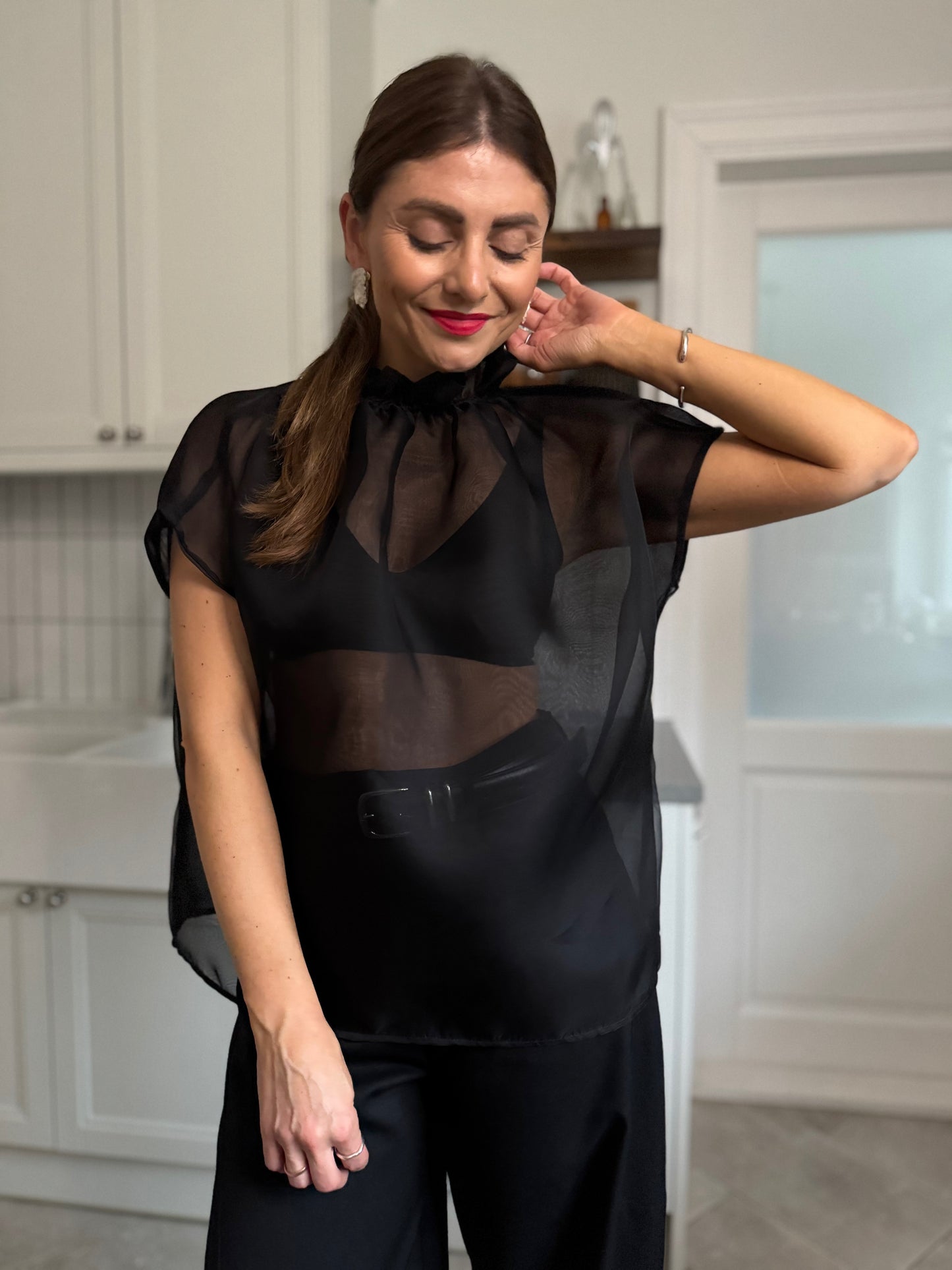 ronda silk organza blouse - black 2025