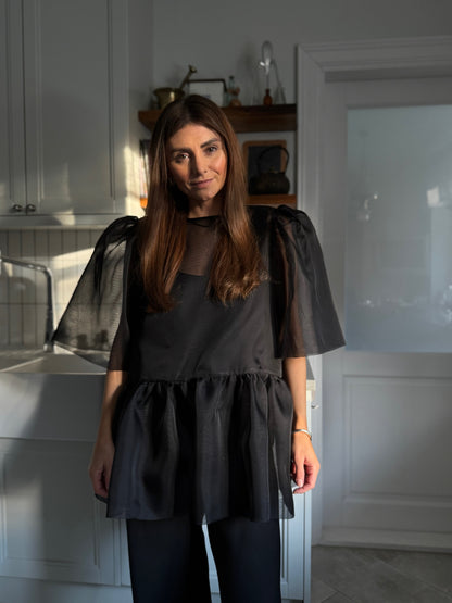 versailles silk organza tunic - black 2025