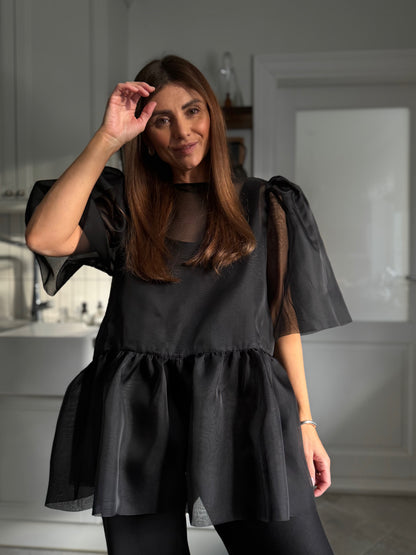 versailles silk organza tunic - black 2025
