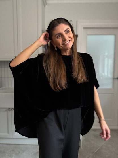 nara silk velvet flowy blouse - black 2025