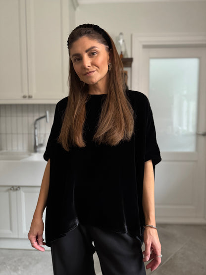 nara silk velvet flowy blouse - black 2025