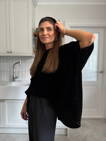 nara silk velvet flowy blouse - black 2025