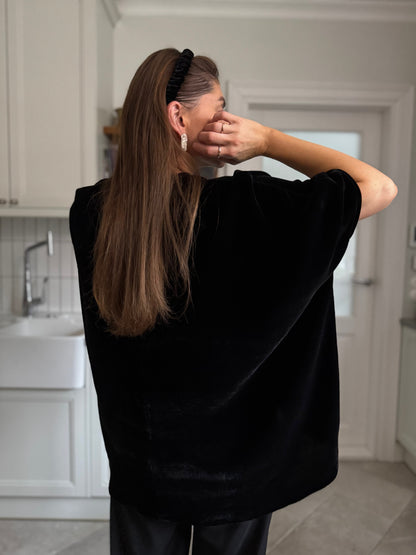 nara silk velvet flowy blouse - black 2025