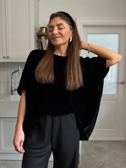 nara silk velvet flowy blouse - black 2025