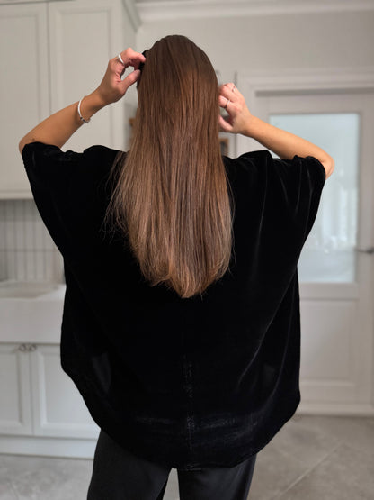 nara silk velvet flowy blouse - black 2025