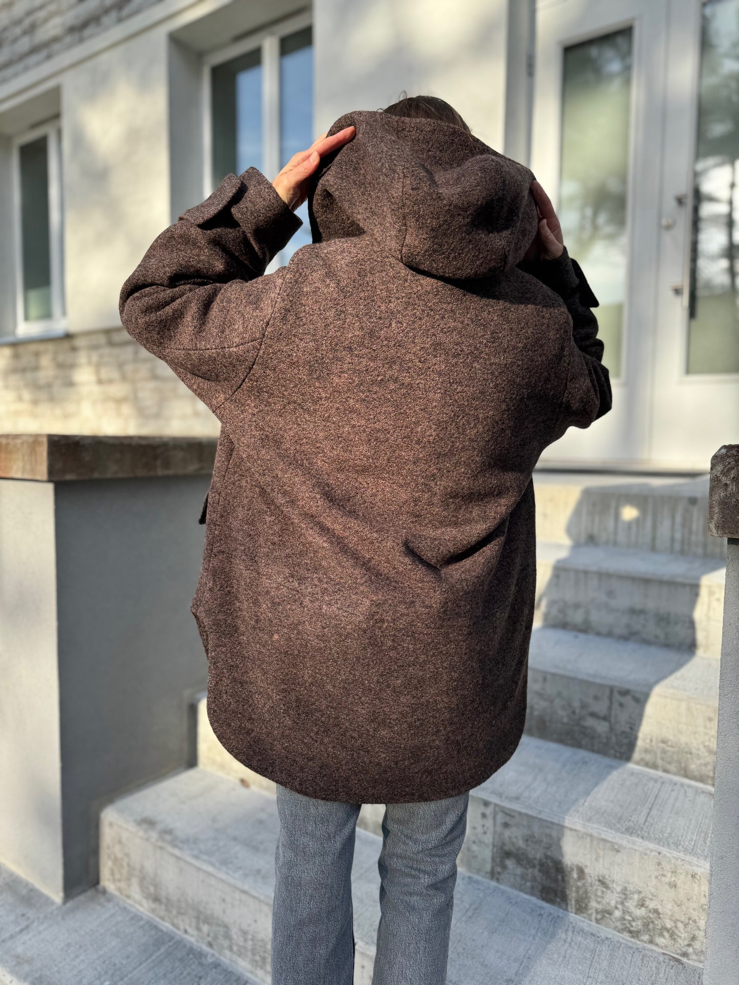 noia wool boucle hooded coat