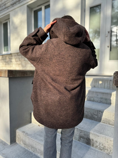 noia wool boucle hooded coat