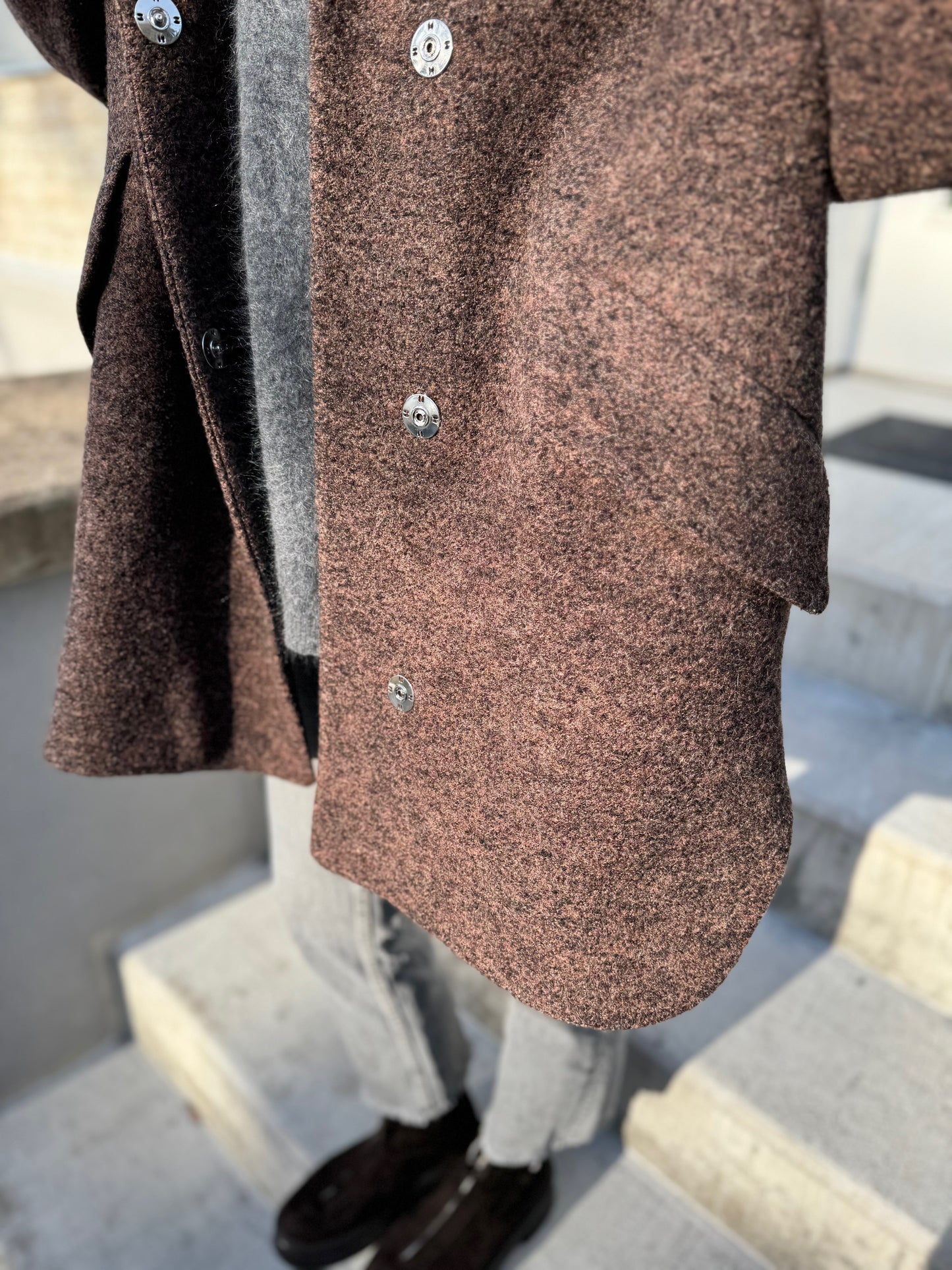 noia wool boucle hooded coat