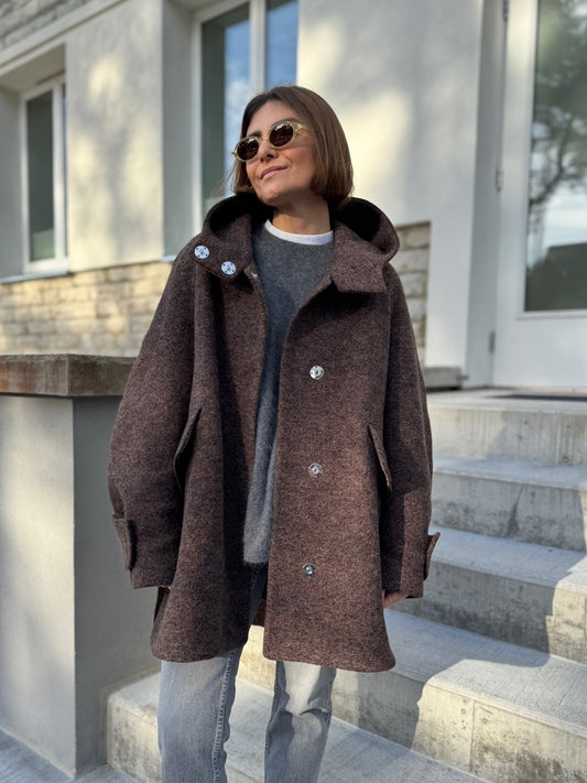 noia wool boucle hooded coat