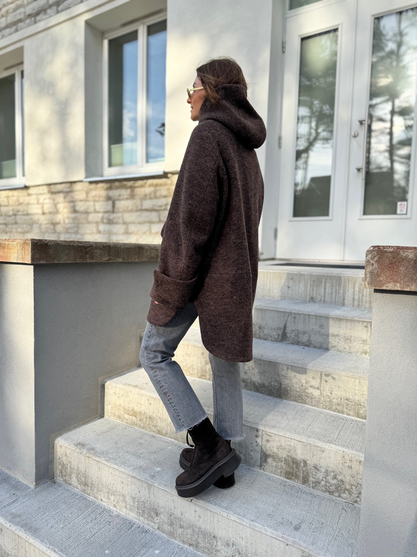 noia wool boucle hooded coat