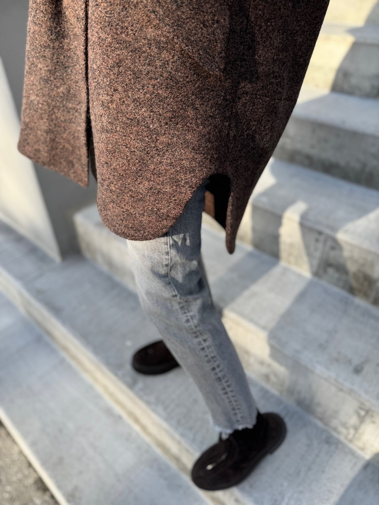 noia wool boucle hooded coat