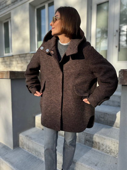 noia wool boucle hooded coat