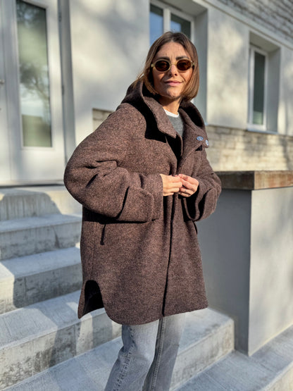 noia wool boucle hooded coat