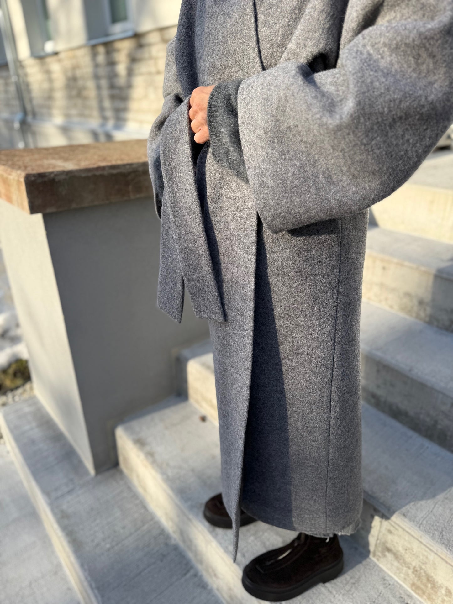 sapporo wool boucle maxi coat