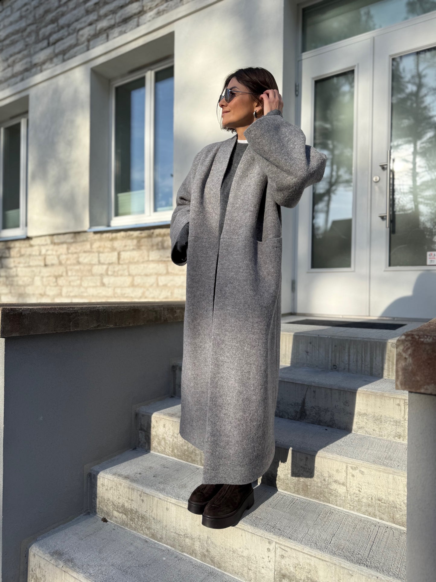 sapporo wool boucle maxi coat