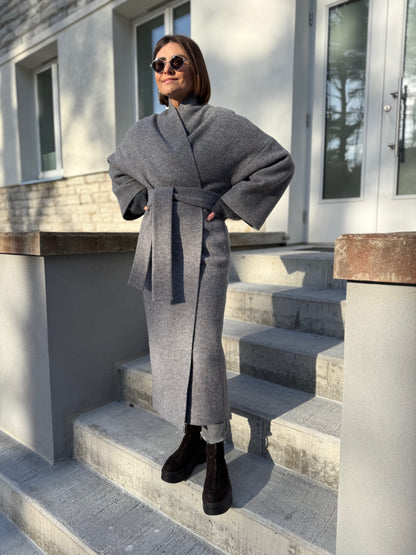 sapporo wool boucle maxi coat
