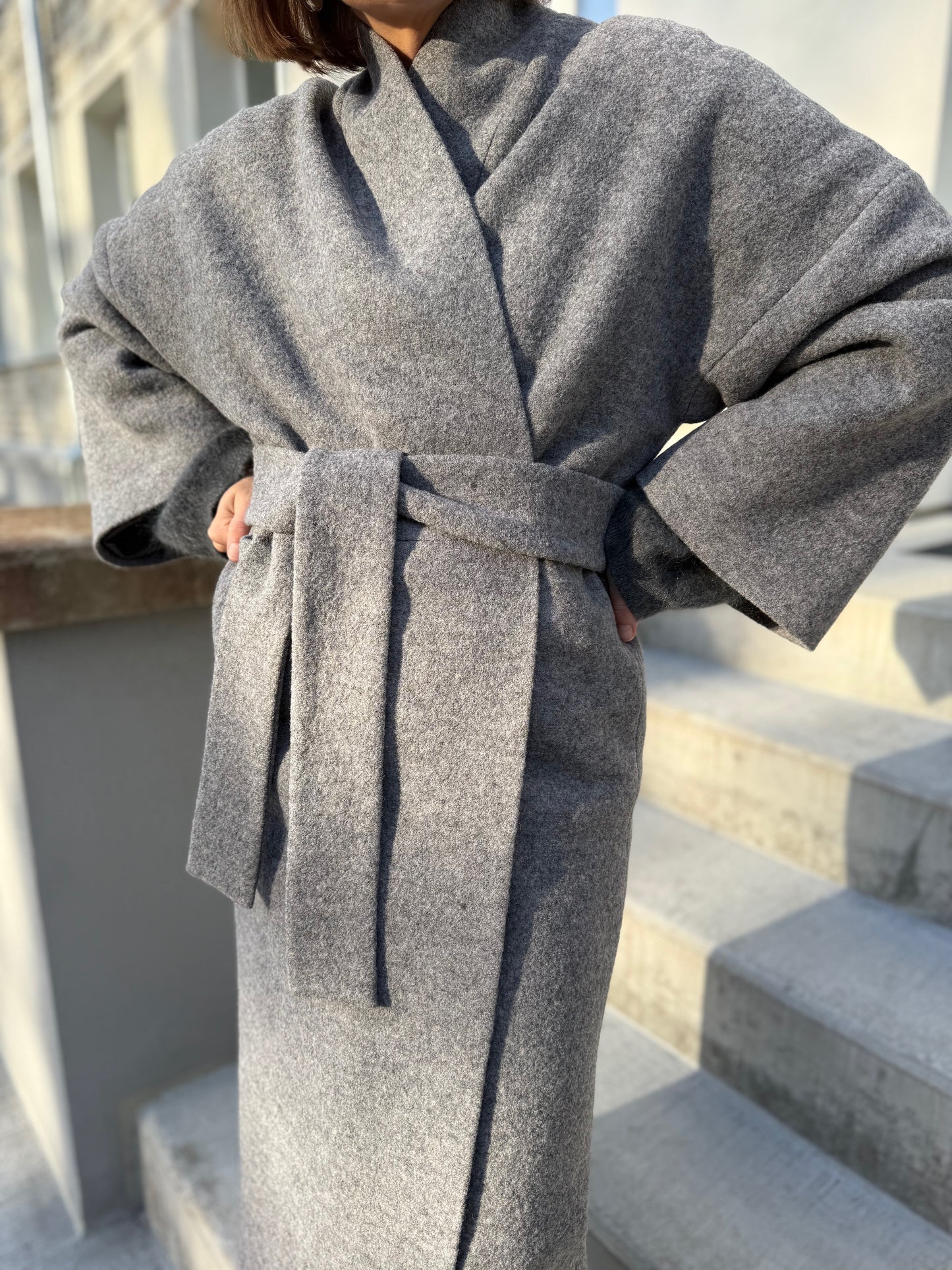 sapporo wool boucle maxi coat