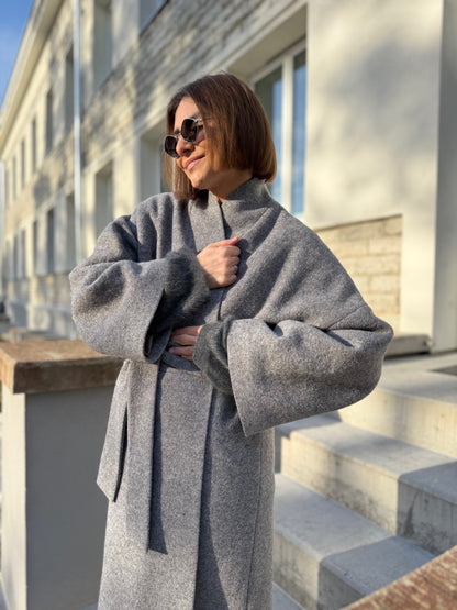 sapporo wool boucle maxi coat