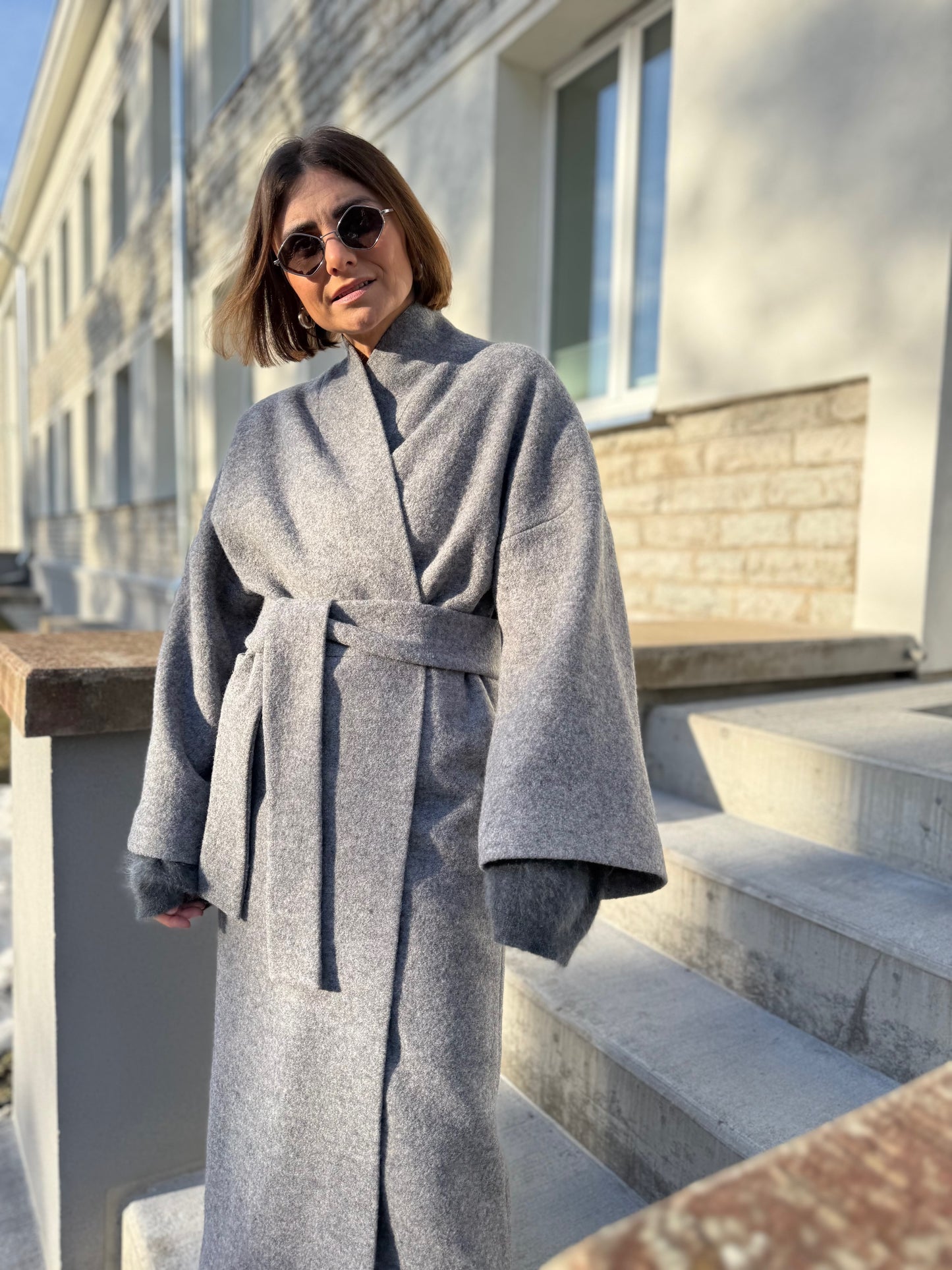 sapporo wool boucle maxi coat