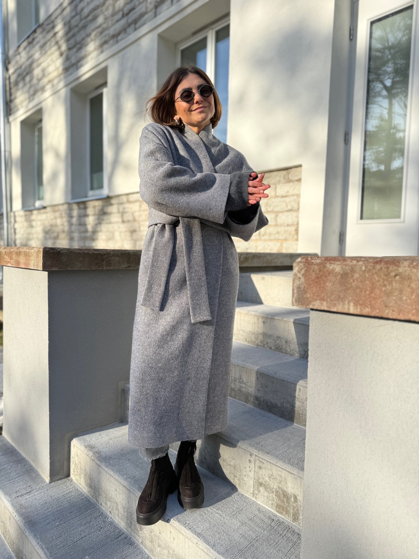 sapporo wool boucle maxi coat