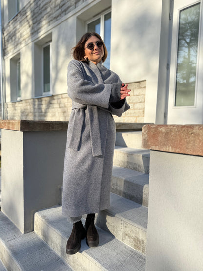 sapporo wool boucle maxi coat